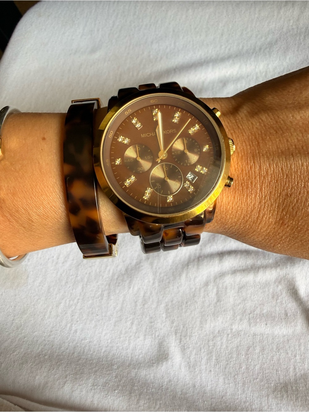 Michael Kors Brown Tortoise Resin Chronograph Watch with Gold Accents